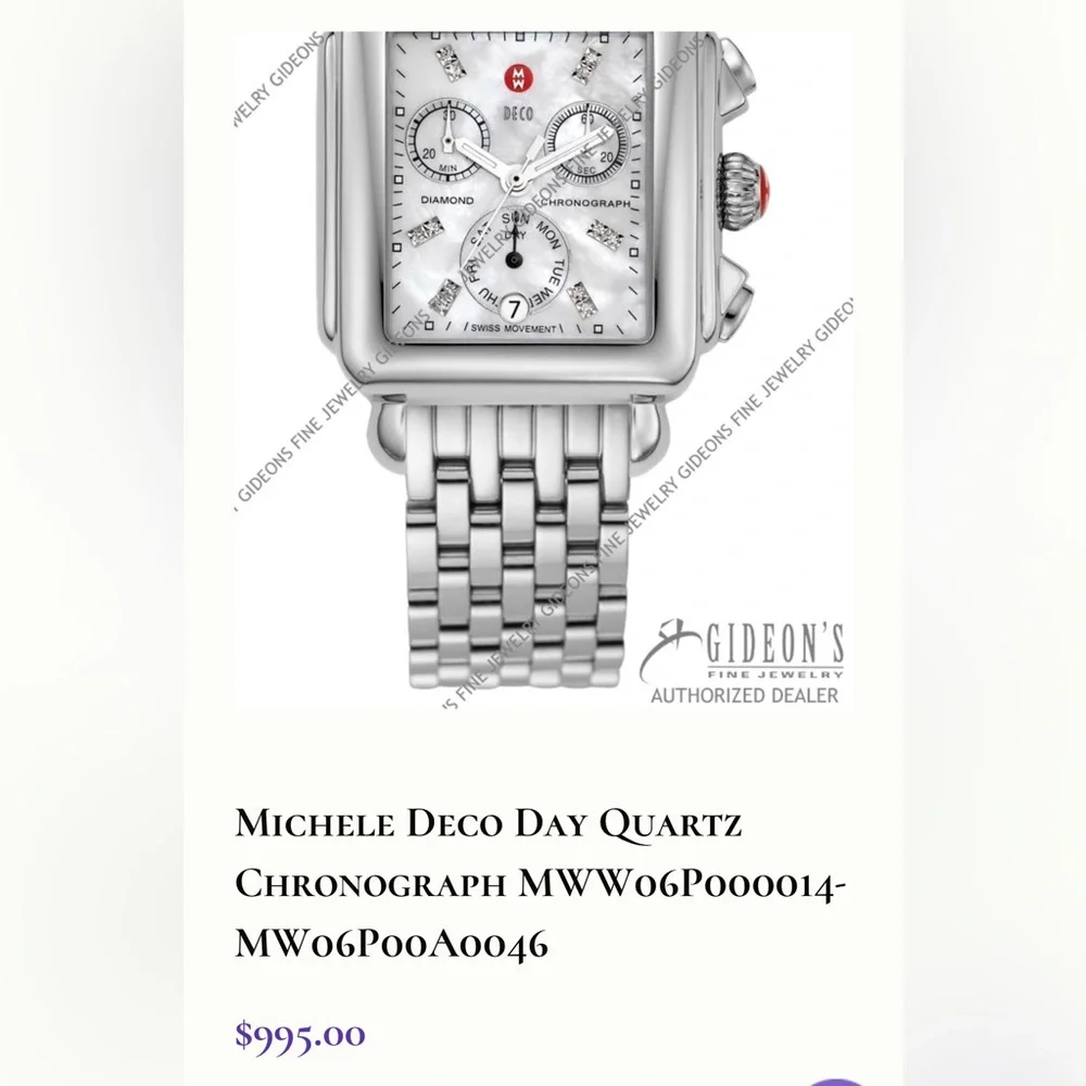 MICHELE Ladies Deco Mother of Pearl Dial Chronograph Stainless Steel - Picture 14 of 14
